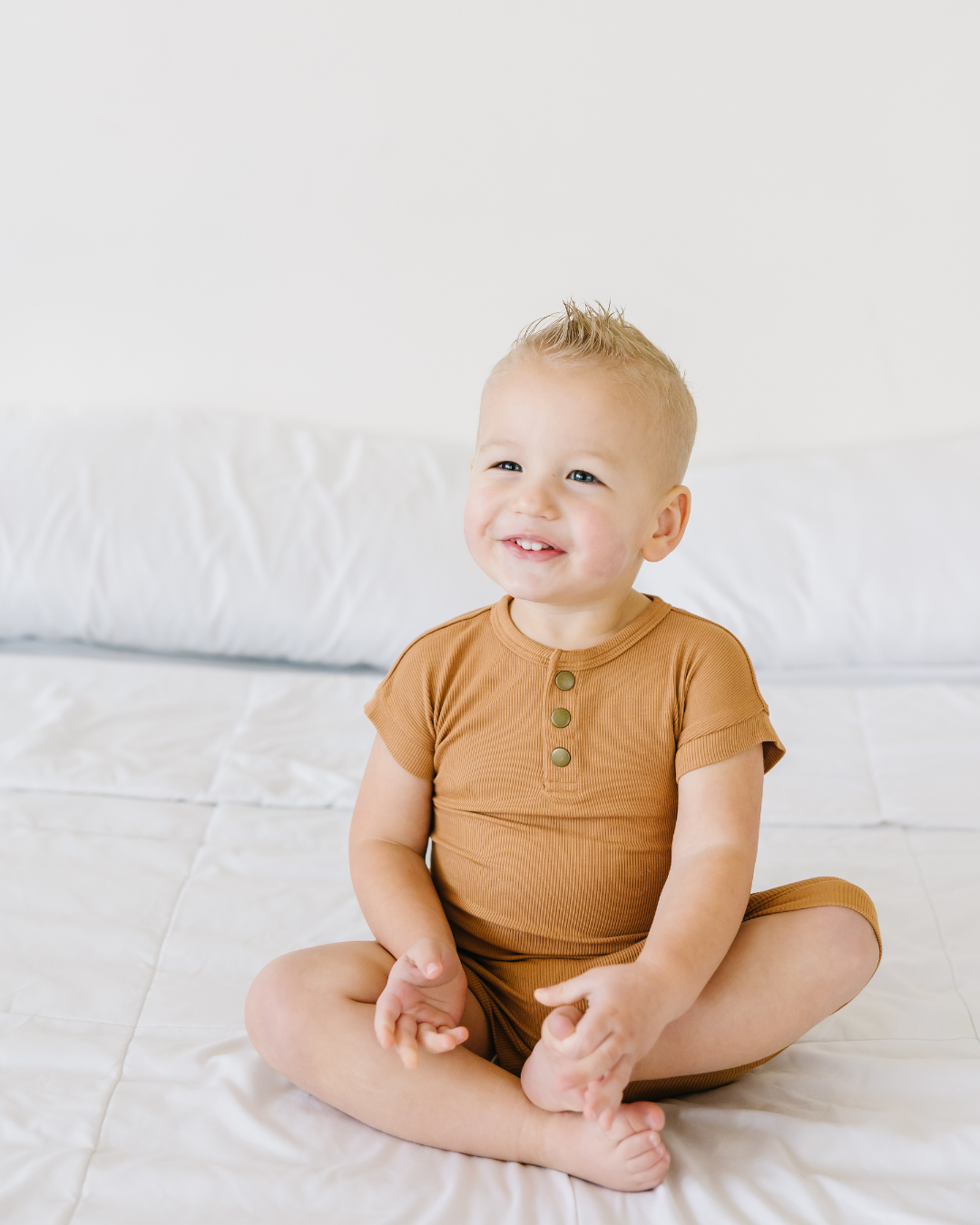 camel ribbed romper